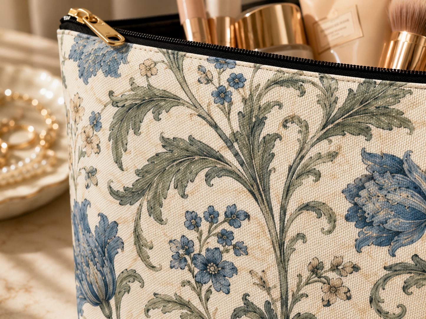 William Morris Floral Blue Makeup Accessory Pouch