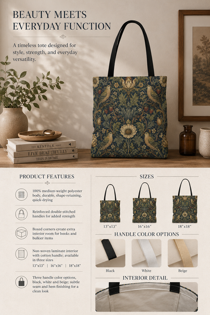 William Morris Vintage Bird Full Art Tote Bag