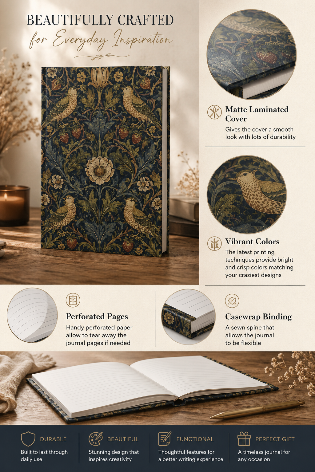 William Morris Vintage Bird Hardcover Journal