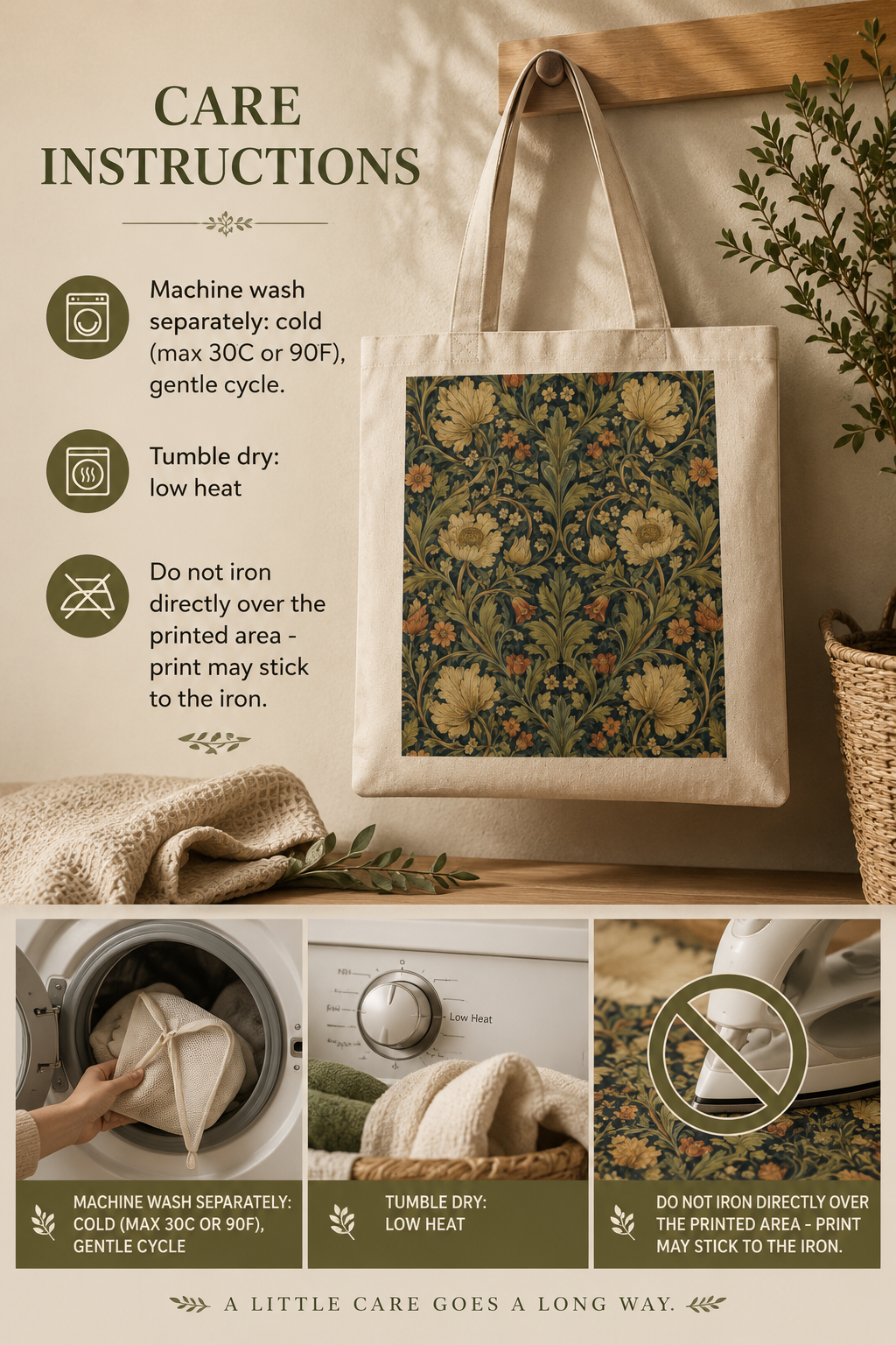 100% Cotton William Morris Vintage Botanical Tote Bag