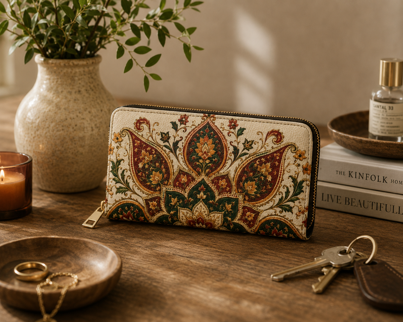 Indian Vintage Floral Mandala Zipper Wallet