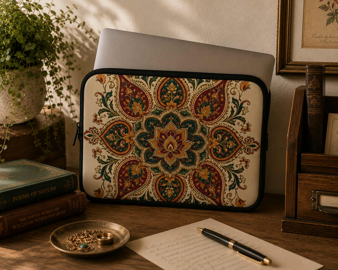 Indian Vintage Floral Paisley Mandala Laptop Sleeve