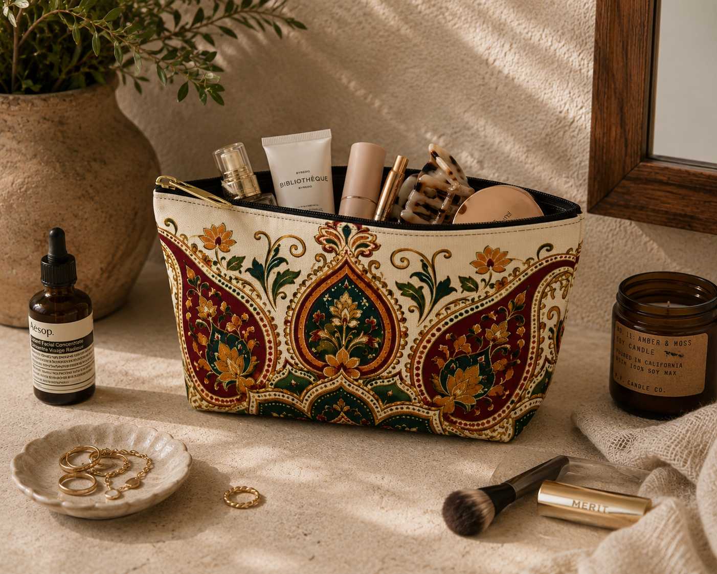 Indian Vintage Floral Mandala Makeup Pouch