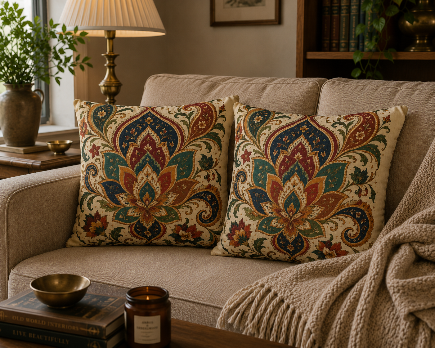 Indian Vintage Paisley Floral Throw Pillow Case Cover