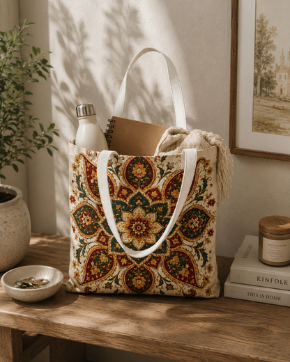 Indian Vintage Floral Mandala Full Art Tote Bag