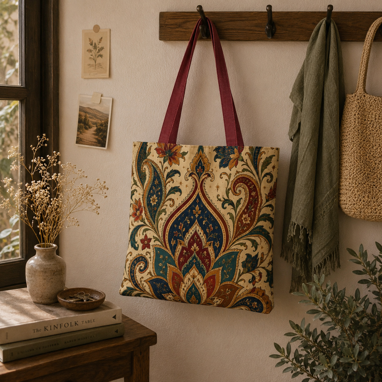 Indian Vintage Paisley Floral Full Art Tote Bag
