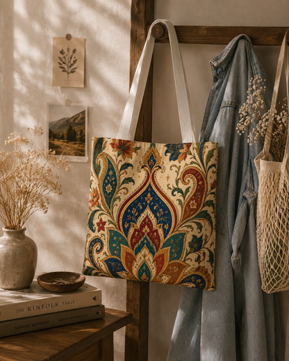 Indian Vintage Paisley Floral Full Art Tote Bag