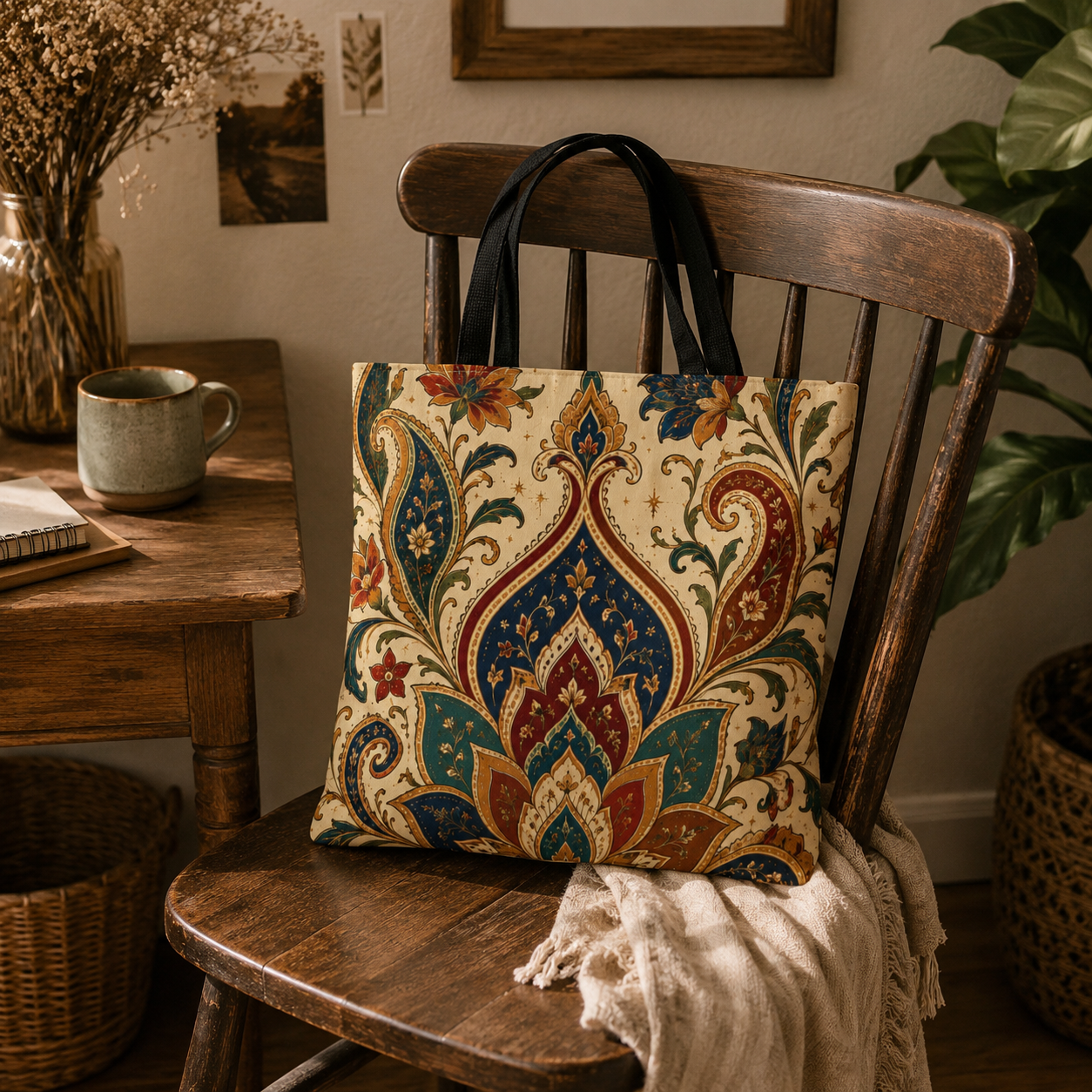 Indian Vintage Paisley Floral Full Art Tote Bag