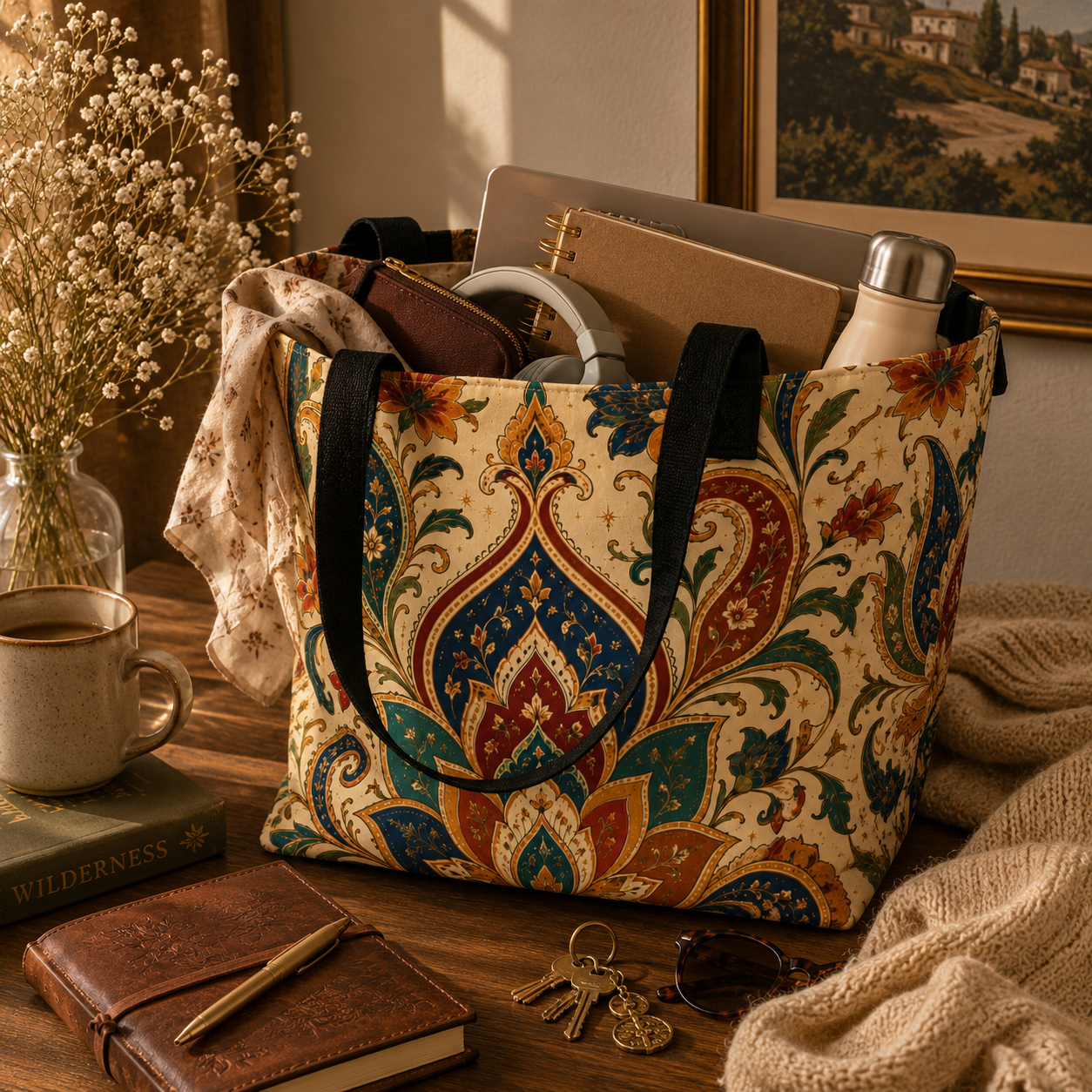 Indian Vintage Paisley Floral Full Art Tote Bag