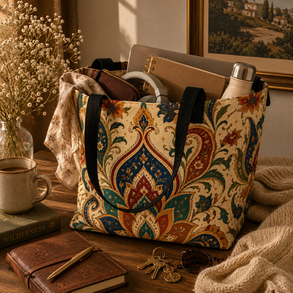 Indian Vintage Paisley Floral Full Art Tote Bag