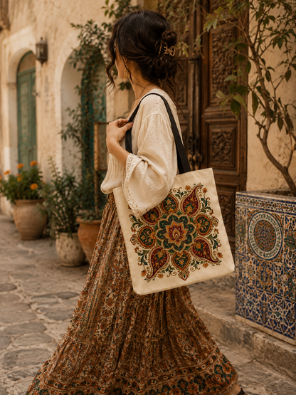 Indian Vintage Floral Mandala Full Art Tote Bag