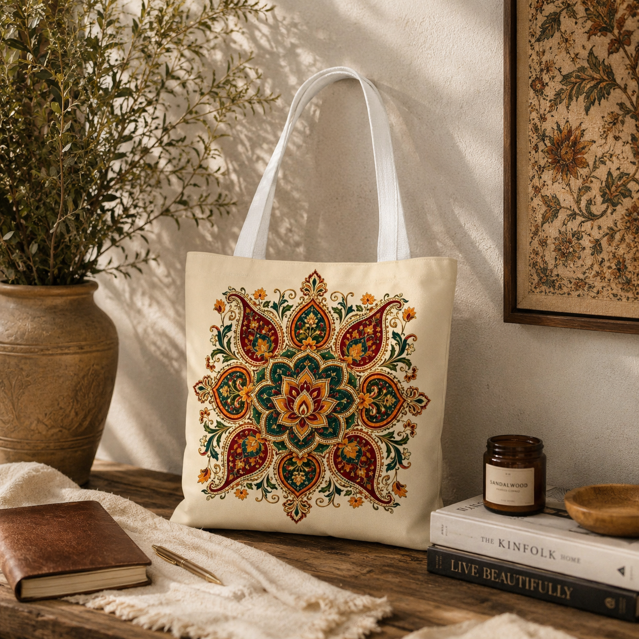 Indian Vintage Floral Mandala Full Art Tote Bag