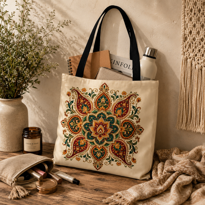 Indian Vintage Floral Mandala Full Art Tote Bag
