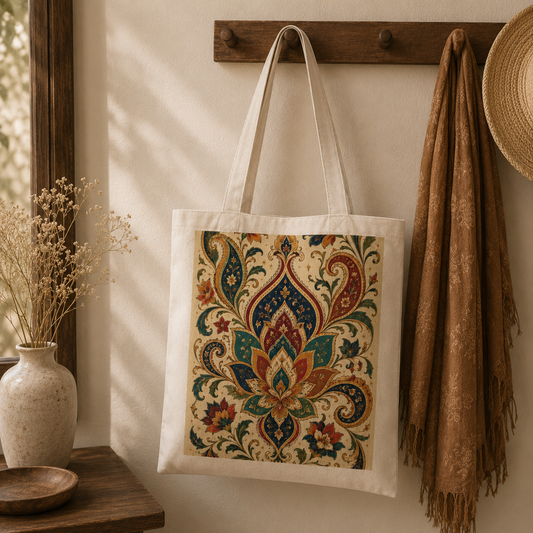 100% Cotton Indian Vintage Boho Paisley Floral Tote Bag