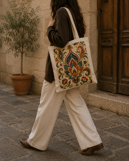 100% Cotton Indian Vintage Boho Paisley Floral Tote Bag