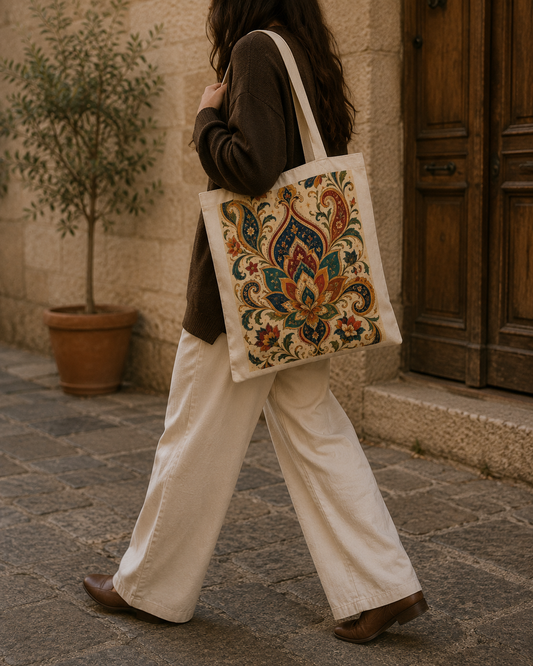 100% Cotton Indian Vintage Boho Paisley Floral Tote Bag