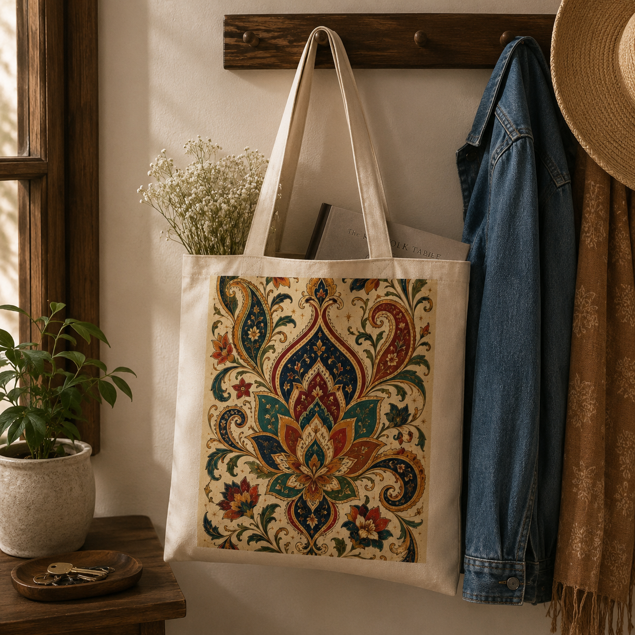 100% Cotton Indian Vintage Boho Paisley Floral Tote Bag