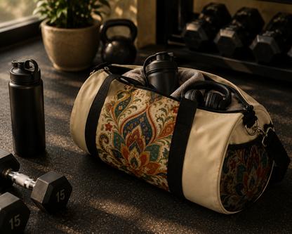 Indian Vintage Floral Paisley Beige Duffel Gym Bag