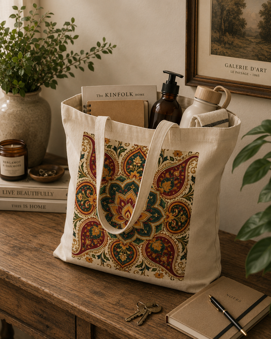 100% Cotton Indian Vintage Floral Mandala Tote Bag