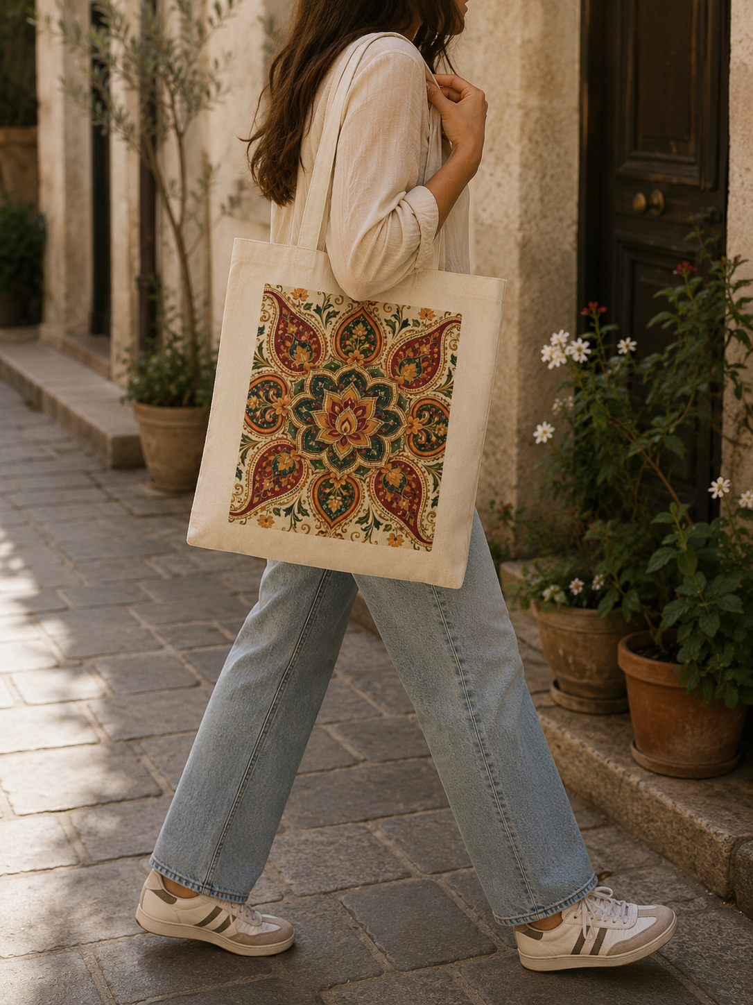 100% Cotton Indian Vintage Floral Mandala Tote Bag