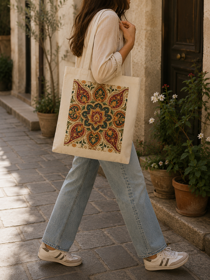 100% Cotton Indian Vintage Floral Mandala Tote Bag