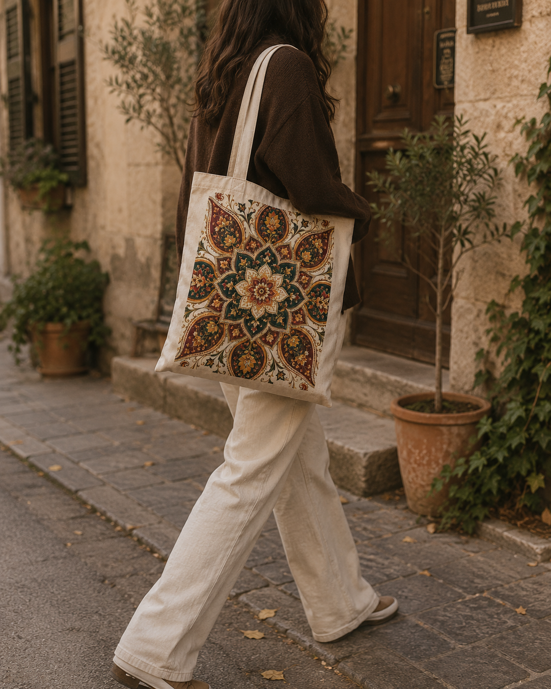 100% Cotton Indian Vintage Floral Mandala Tote Bag