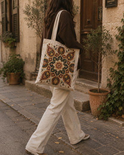 100% Cotton Indian Vintage Floral Mandala Tote Bag