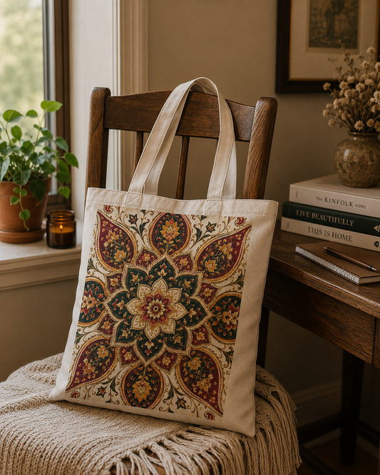 100% Cotton Indian Vintage Floral Mandala Tote Bag