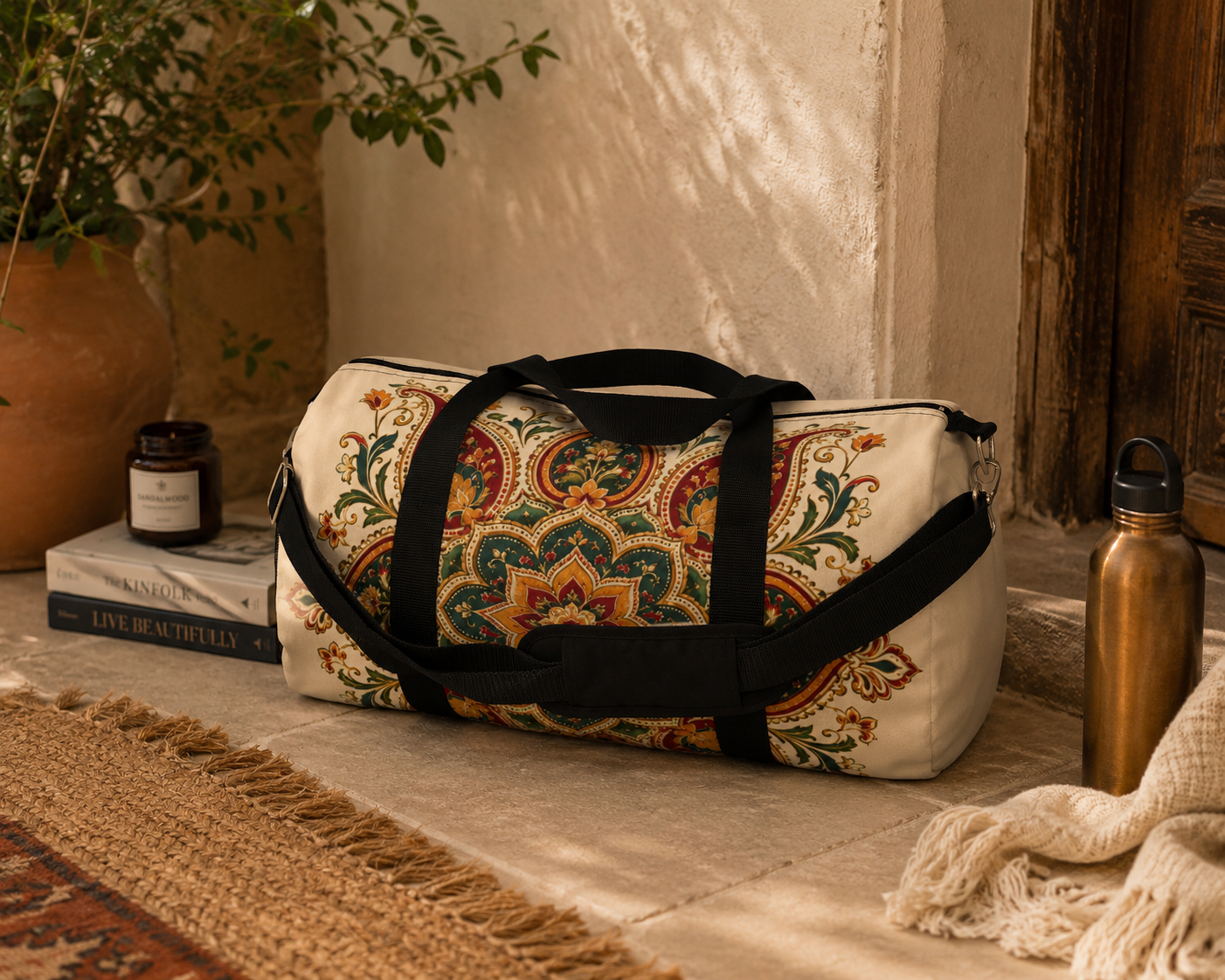 Indian Vintage Floral Mandala Duffel Gym Bag