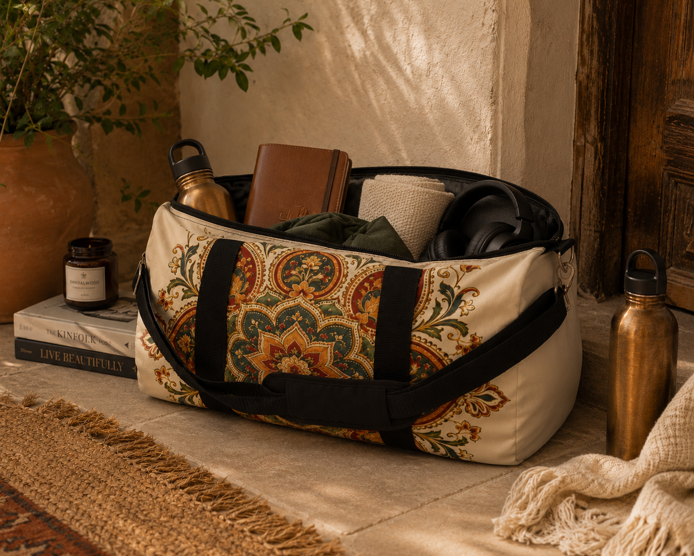 Indian Vintage Floral Mandala Duffel Gym Bag