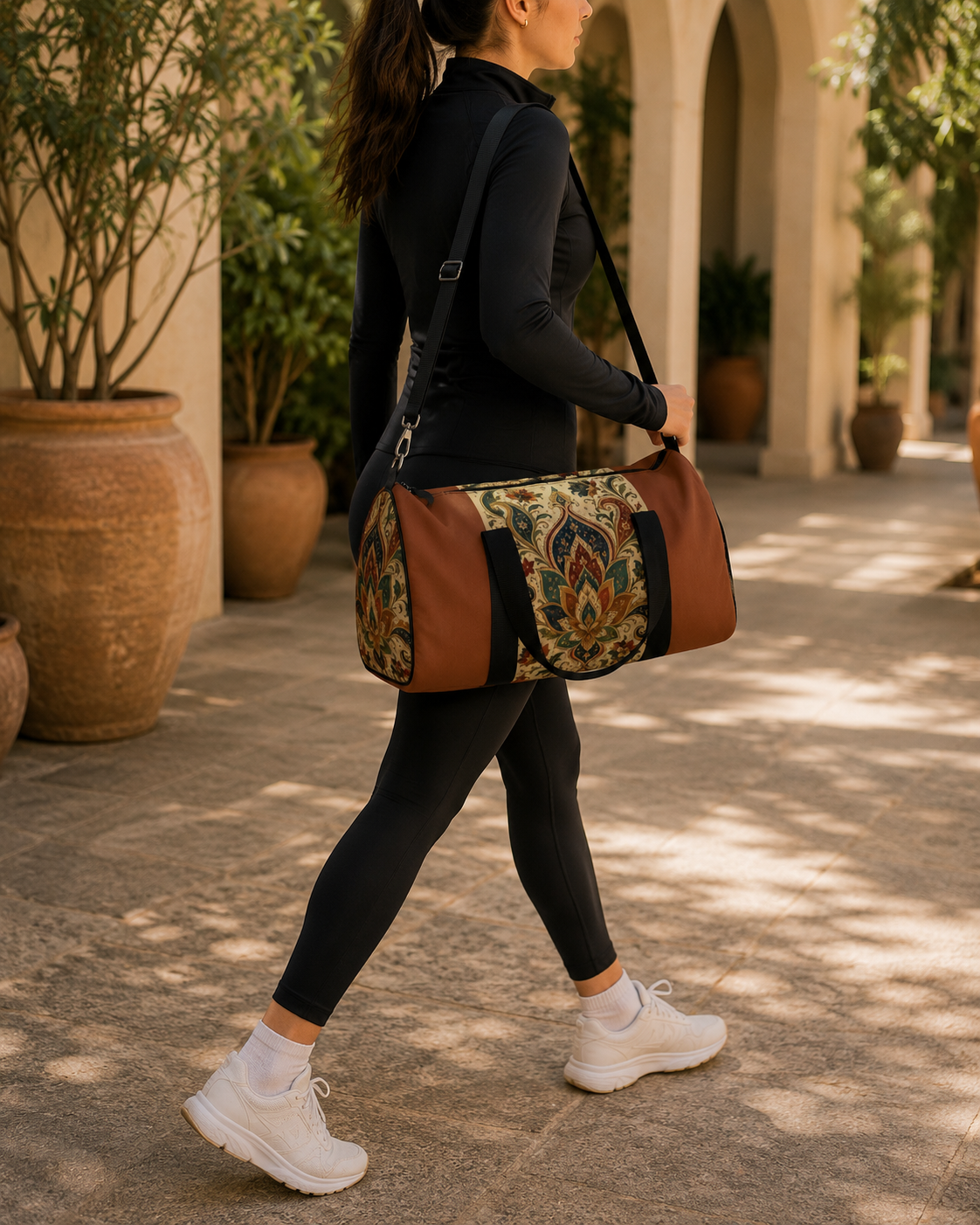 Indian Vintage Terracotta Floral Duffel Gym Bag
