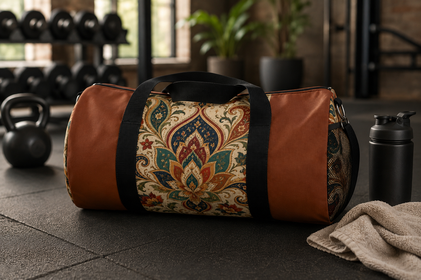 Indian Vintage Terracotta Floral Duffel Gym Bag