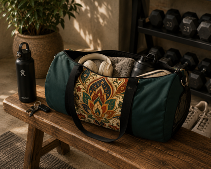 Indian Vintage Indigo Green Bohemian Duffel Gym Bag