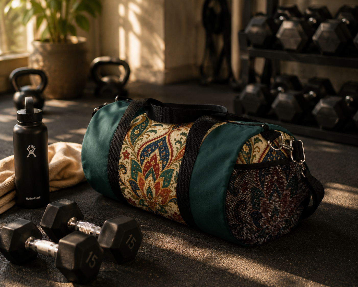 Indian Vintage Indigo Green Bohemian Duffel Gym Bag