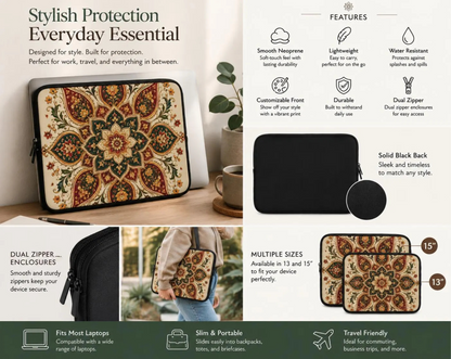 Indian Vintage Floral Mandala Laptop Sleeve