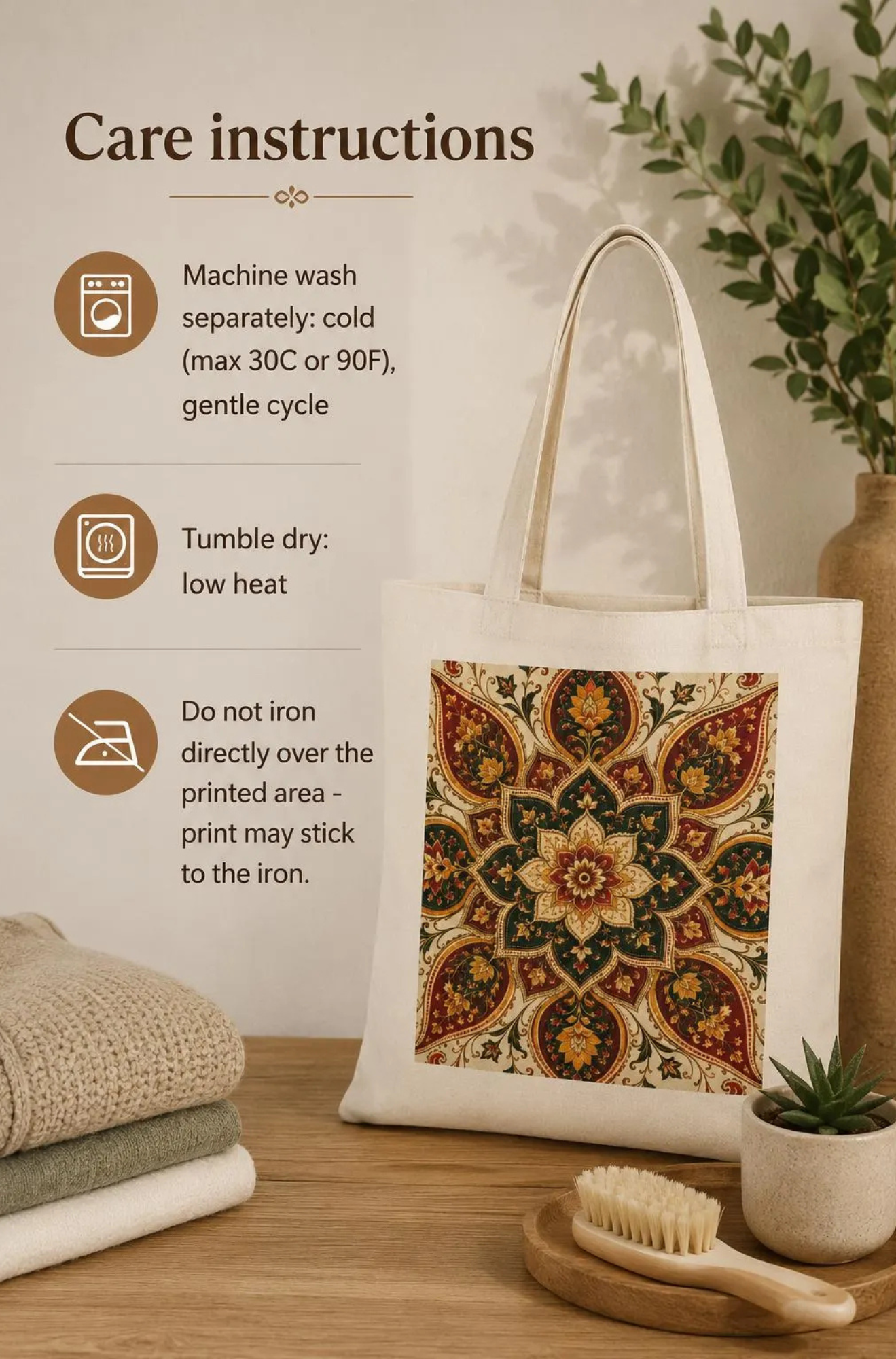 100% Cotton Indian Vintage Floral Mandala Tote Bag