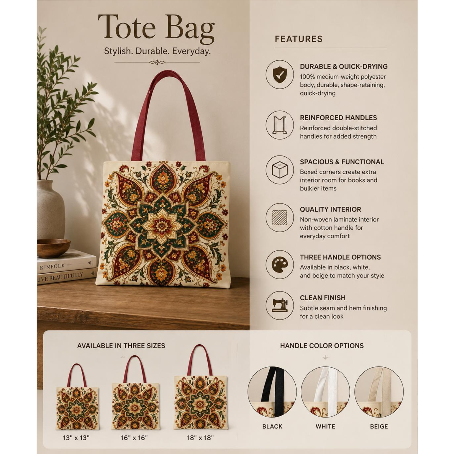 Indian Vintage Floral Mandala Full Art Tote Bag