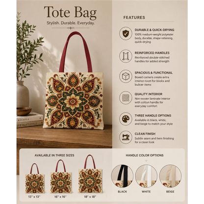 Indian Vintage Floral Mandala Full Art Tote Bag