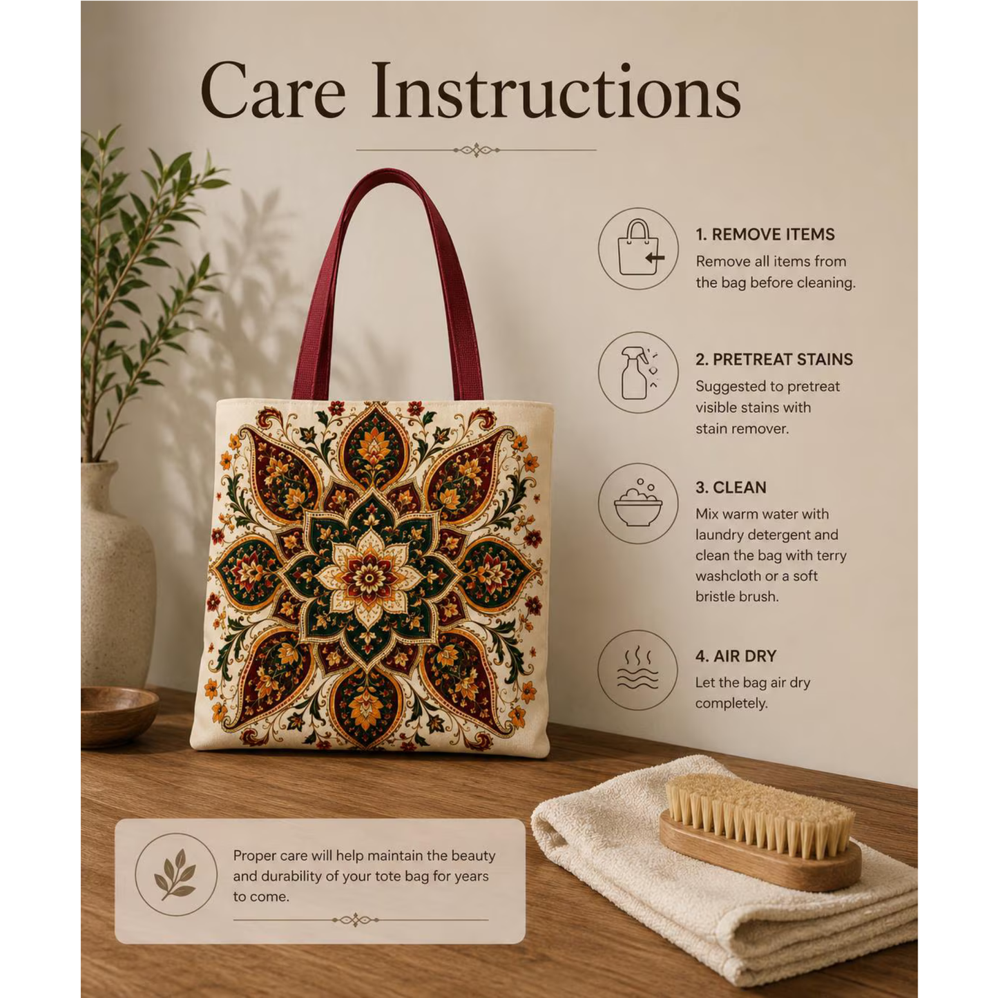 Indian Vintage Floral Mandala Full Art Tote Bag