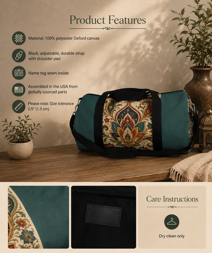 Indian Vintage Indigo Green Bohemian Duffel Gym Bag