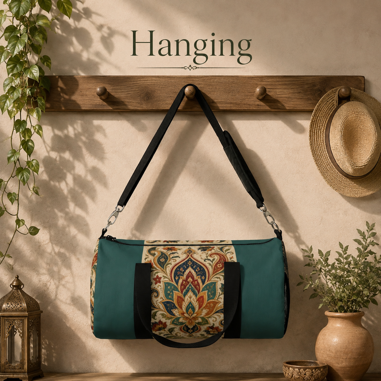 Indian Vintage Indigo Green Bohemian Duffel Gym Bag