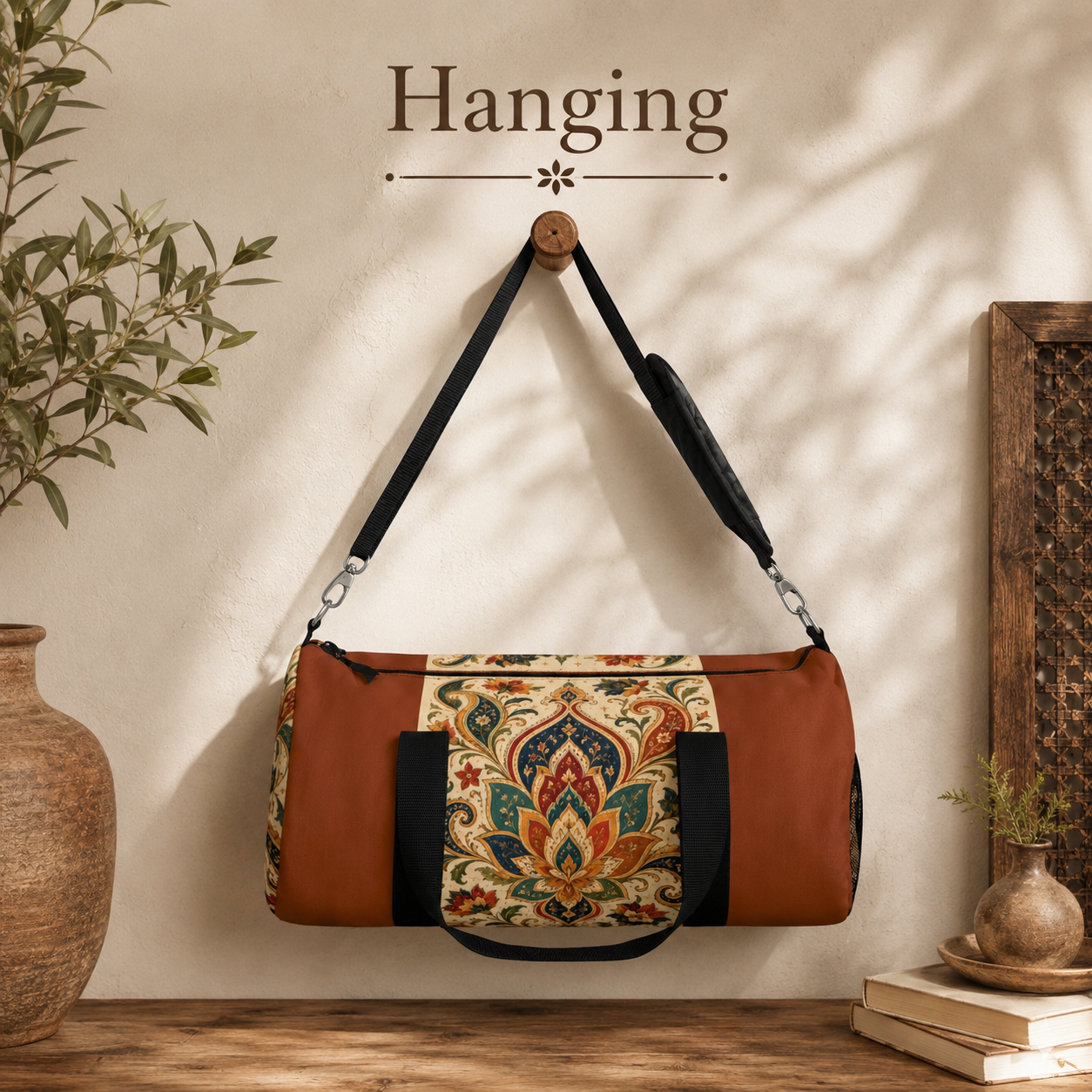 Indian Vintage Terracotta Floral Duffel Gym Bag