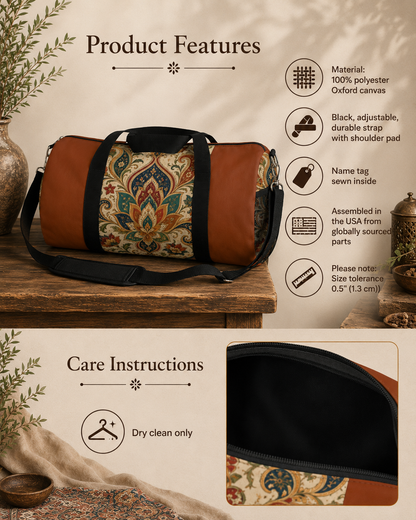 Indian Vintage Terracotta Floral Duffel Gym Bag