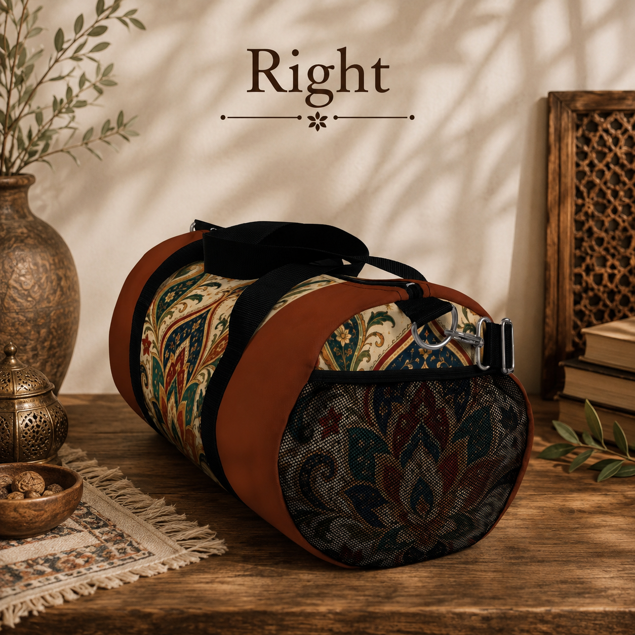 Indian Vintage Terracotta Floral Duffel Gym Bag