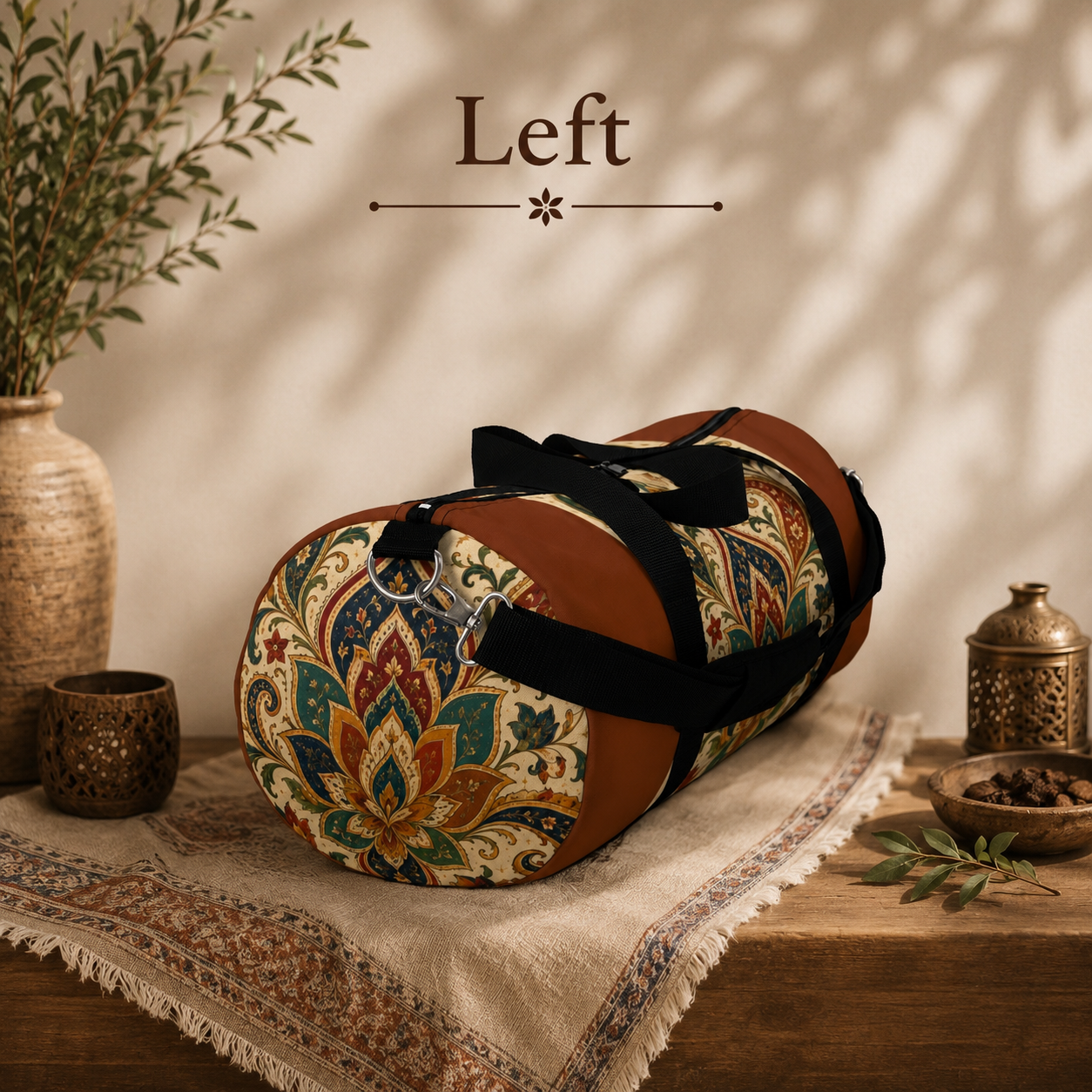 Indian Vintage Terracotta Floral Duffel Gym Bag