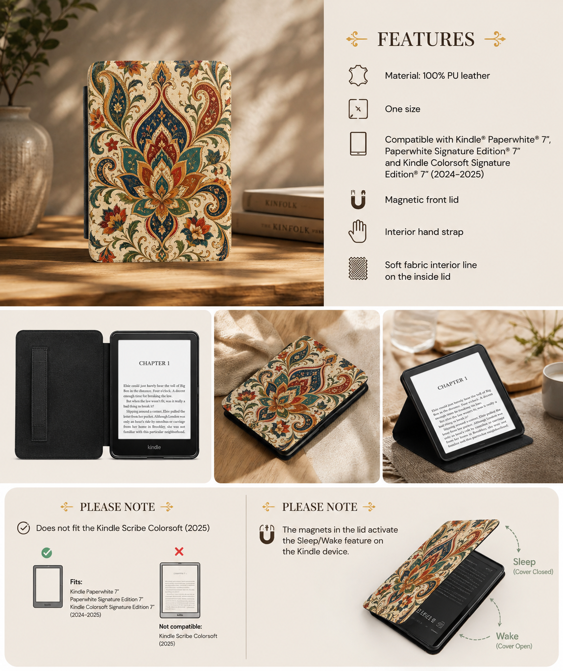 Indian Vintage Floral Paisley Kindle Case