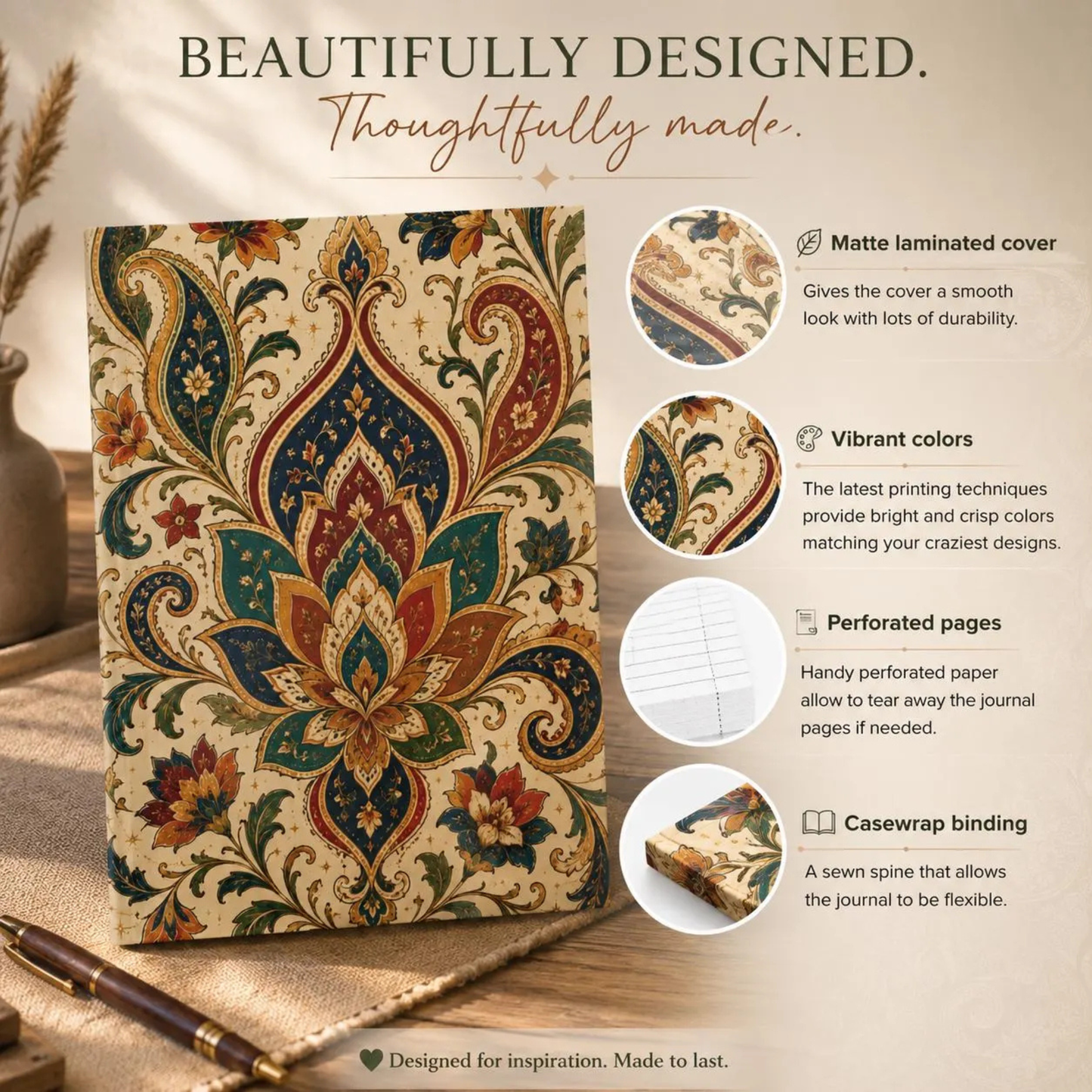 Indian Vintage Floral Paisley Hardcover Journal