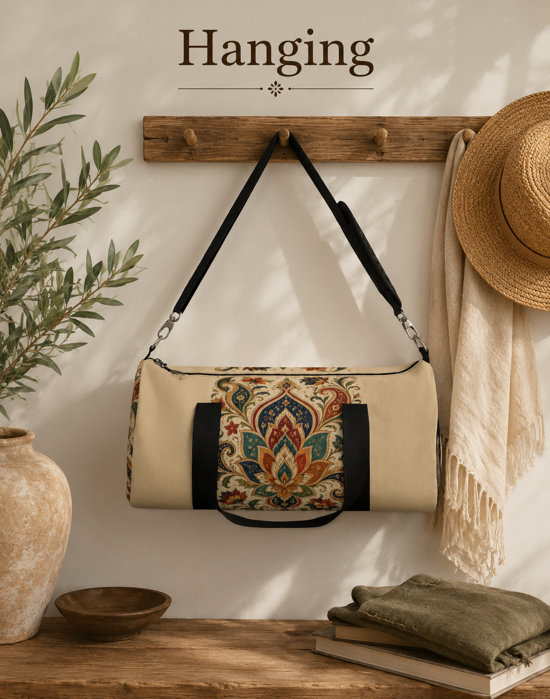 Indian Vintage Floral Paisley Beige Duffel Gym Bag