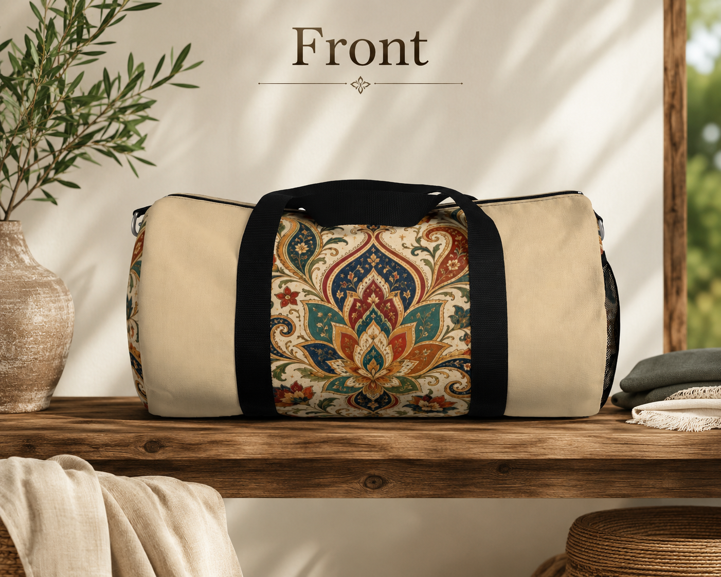 Indian Vintage Floral Paisley Beige Duffel Gym Bag