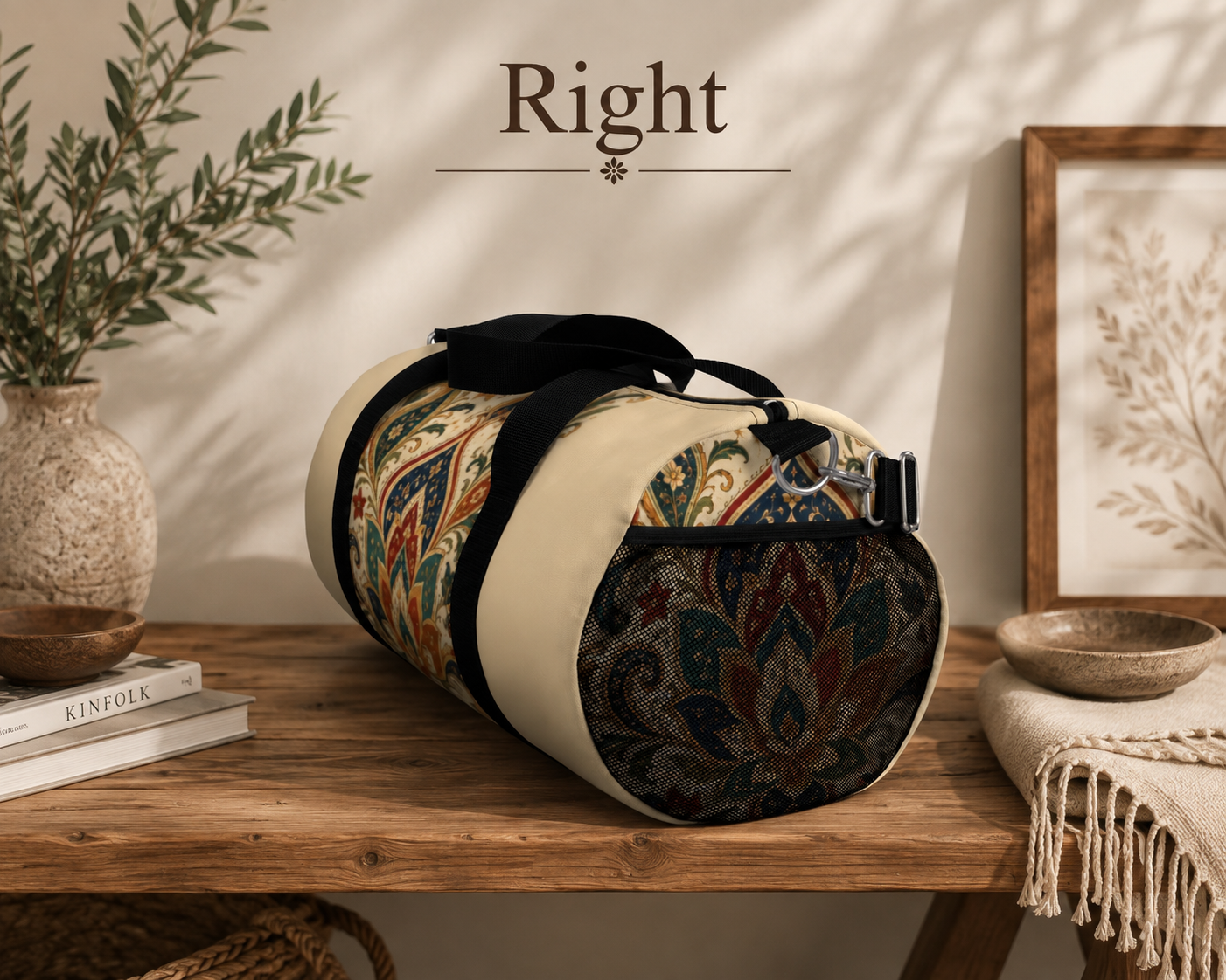 Indian Vintage Floral Paisley Beige Duffel Gym Bag